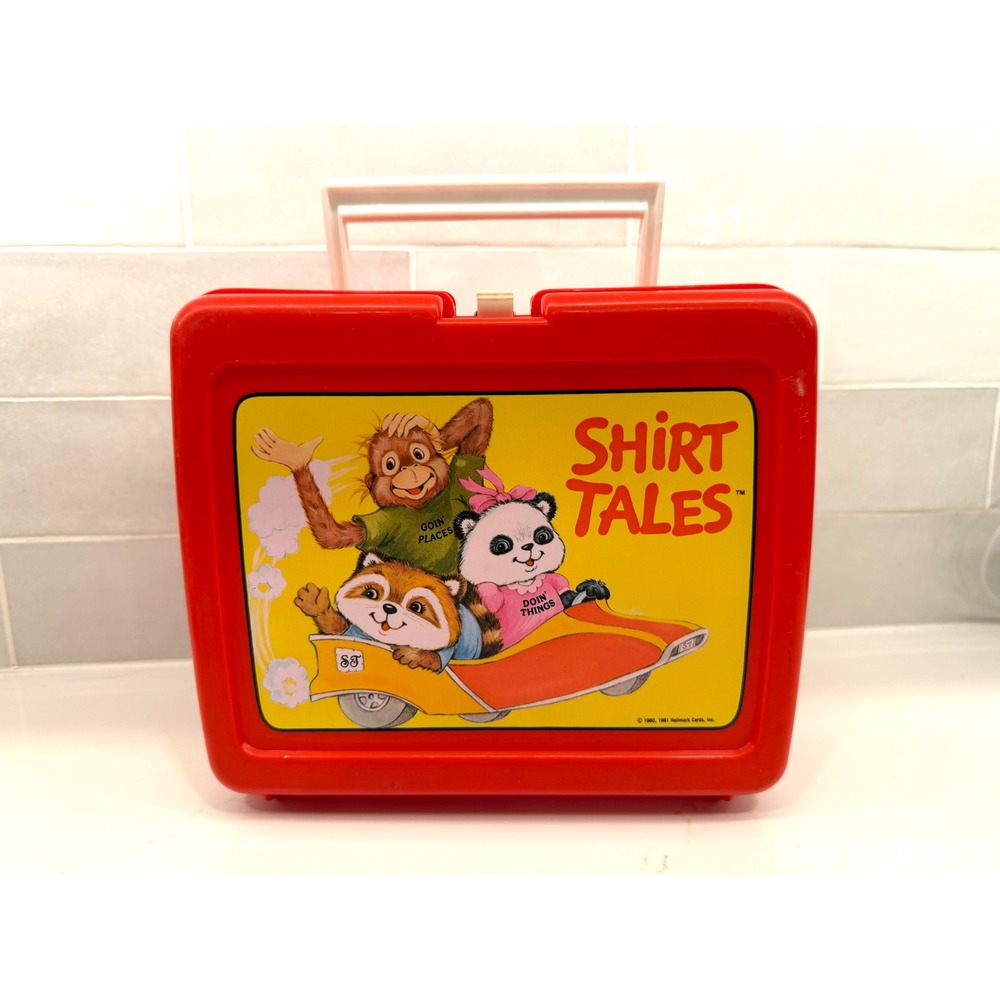 Vintage Shirt Tales Thermos Plastic Lunch Box Red Hallmark Cards 1980 1981 USA‎